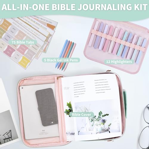 KOPKOFT Bible Cover Case for Women, Large Chenille Letter Leather Bible Case with Bible Study Accessories, Bible Study Supplies Bible Journaling Kit, Christmas Christian Gift for Women Girls (Green) - color: Green