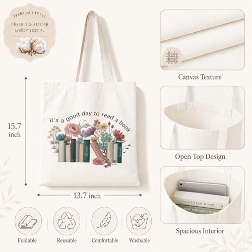 Canvas Tote Bag Aesthetic, It's A Good Day to Read A Book, Reusable Grocery Shopping Bags, Aesthetic Canvas Tote Bag for Shopping Grocery, Beautiful And Delicate Gifts - color: Style 09