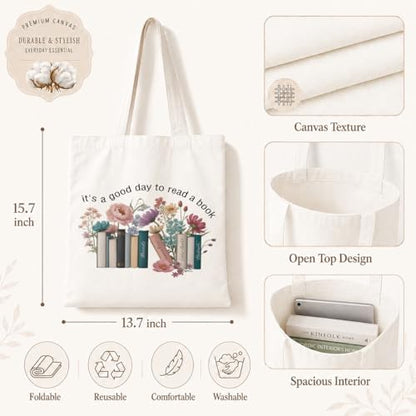 Canvas Tote Bag Aesthetic, It's A Good Day to Read A Book, Reusable Grocery Shopping Bags, Aesthetic Canvas Tote Bag for Shopping Grocery, Beautiful And Delicate Gifts - color: Style 09
