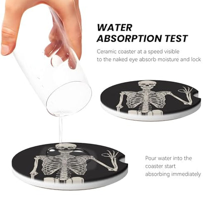 Skull Gothic Car Cup Holder Coasters 2 Pack 2.63" for Women - color: Beige