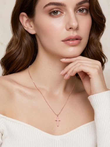 KeyStyle Cross Necklace for Women,Silver/Gold/Rose Gold Cross Pendant - color: 02-Medium Cross-Rose Gold