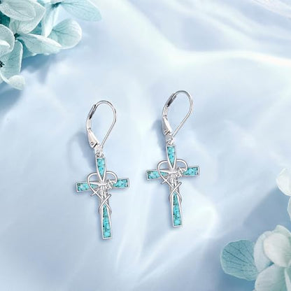 Cross Earrings 925 Sterling Silver Dangle Earring Gifts for Women - style: Cross Faith