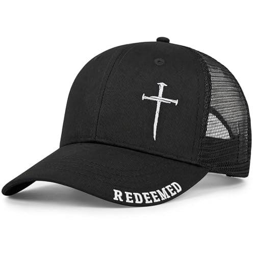 Christian Jesus Cross Hat for Men Women - Faith 3 Nail Cross Hats - Religious Gifts for Thanksgiving Christmas, Medium - color: Black, size: Large