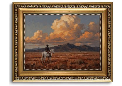 Cowboy on Horse Wall Art Western Canvas Prints, 8x10in, Gold Framed - color: Western cowboy, size: 10"L x 8"W