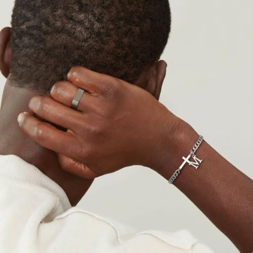 Cross Bracelets for Men Initial A - Z Faith Cross Bracelets Gifts - color: Silver R