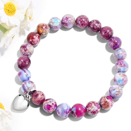 VIBILIA Cross Beaded Bracelets for Women, Birthday Gifts - color: D 2. Heart - Purple Imperial