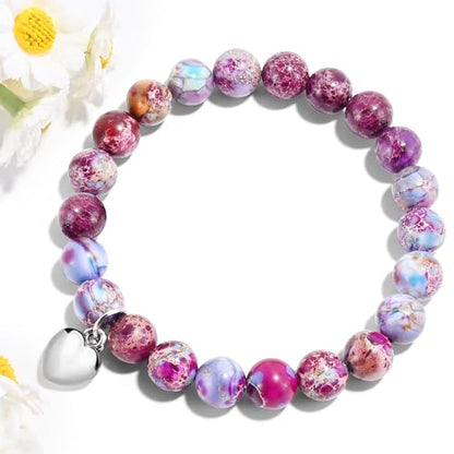 VIBILIA Cross Beaded Bracelets for Women, Birthday Gifts - color: D 2. Heart - Purple Imperial