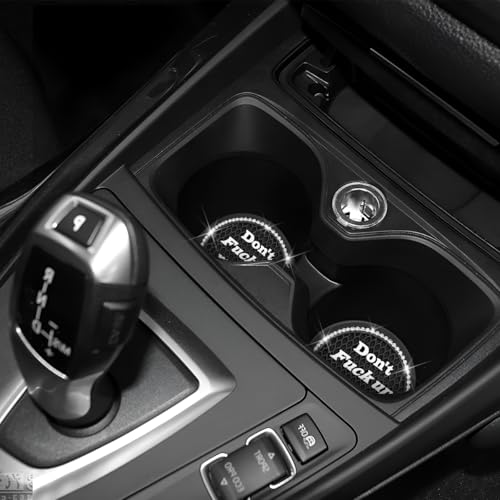Bling Car Cup Holder Coaster, 2.75 Inch Crystal Rhinestone Diamond Anti-Slip Vehicle Drink Cup Mat with Letters, Automotive Insert Water Bottle Holder Coaster, Universal Fit (Black) - color: Black1