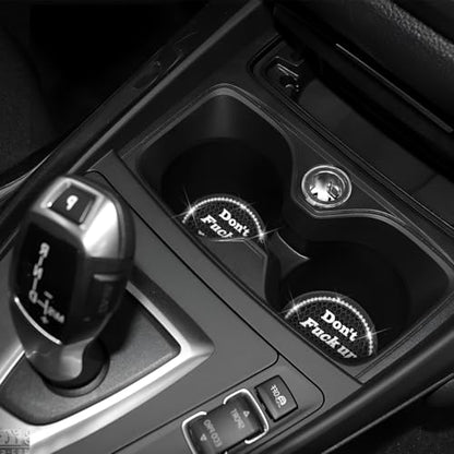 Bling Car Cup Holder Coaster, 2.75 Inch Crystal Rhinestone Diamond Anti-Slip Vehicle Drink Cup Mat with Letters, Automotive Insert Water Bottle Holder Coaster, Universal Fit (Black) - color: Black1