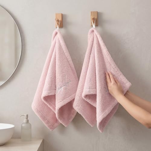 REDKISS Pink Hand Towels, Soft & Absorbent 100% Cotton for Bathroom, Kitchen & Guest Use, 14" x 31", 2-Pack - color: Pink