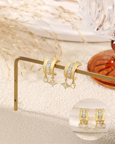 Dangle Gold Earrings for Women Trendy Triple Huggie Chain Earrings - color: Gold 8