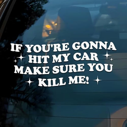 If You're Gonna Hit My Car Make Sure You K*ll Me Car Decal Funny Mental Health Joke Hilarious Car Windows Trucks Accessories Affirmations Vinyl Waterproof 6 Inches Bumper Sticker Gift for Friend Mom - style: If You're Gonna Hit My Car