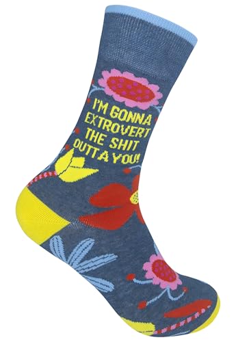 FUNATIC Socks with Funny and Profane Sayings, Sarcastic Gift for Men Women - color: Extrovert the S- Outta You