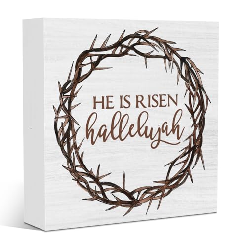 He is Risen Christian Easter Decor Religious Easter Decorations Wood Sign for Office Home Farmhouse Bathroom Bedroom Desk Table Decor 5 X 5 Inches - color: Risen1