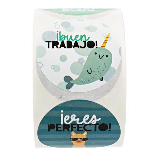 Encouraging Animal Spanish Stickers / 500 Bilingual Rolled Labels / 8 Alternating Espanol Phrase Stickers / 1.5" Round Teacher Student Reward Labels/Made in The USA - color: Spanish Encouraging Animals