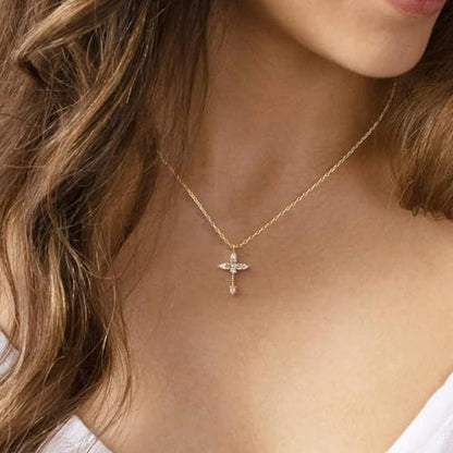 Cross Necklace for Women,Dainty 14k Gold Plated Pendant Necklaces - color: Gold-9
