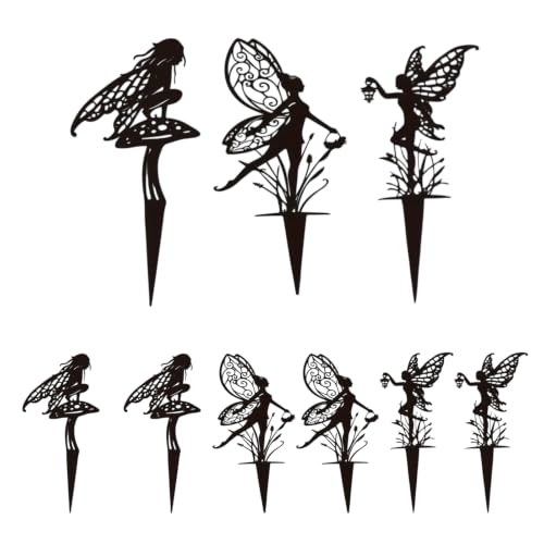 Garden Decoration, Garden Stakes, Suitable for Courtyard, Flower pots, lawns, Flower beds Decoration, Gifts (A-blackFairy Group 9Ps) - color: A-blackfairy Group 9ps