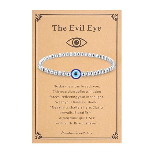 morniface Beaded Bracelet for Women, Handmade Stretch Bracelet with Charms, Dainty Stackable and Trendy Jewelry Gift - style: Silver Beaded-Evil Eye