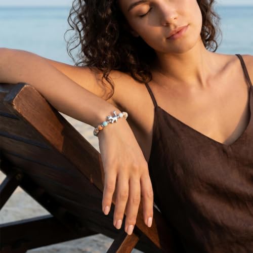 Bracelet for Women Natural Stone Beaded, Stainless Steel Charms, Adjustable - color: 15-Cat