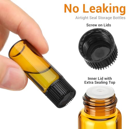 150 Pcs Mini Oil Bottles 5ml Essential Oil Bottles Amber Glass Small Sample Bottle with Orifice Reducers Funnels Droppers for Travel Sample Storage