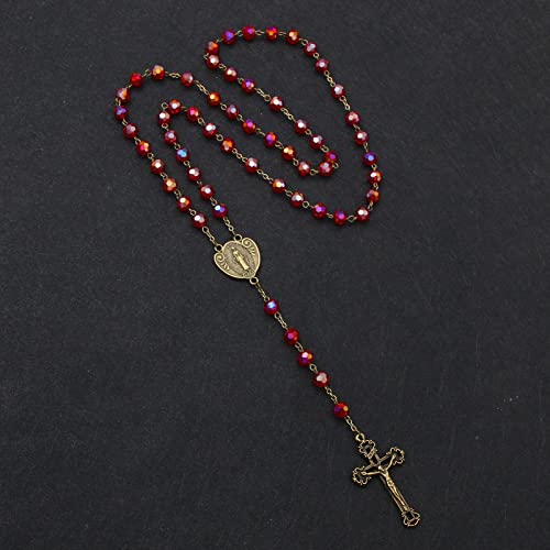 KOMI Rosary Beads Catholic for Women Gemstone Rosary Beads Necklace with Crucifix Cross Crystal Pearl Rosary Rosarios Catolicos Catholic Gifts - style: 8mm Red Crystal Beads