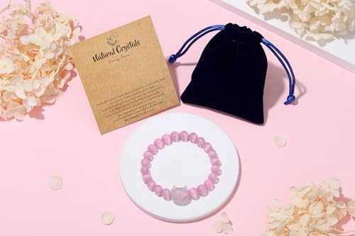 XIANNVXI Crystal Bracelet for Women Men 8 mm Natural Stone Beaded Bracelets Cat Bracelets Cross Bracelets Heart Bracelelt Jewelry for Women Birthday Gifts Stretch Bracelet - color: Pink-Rose Quartz
