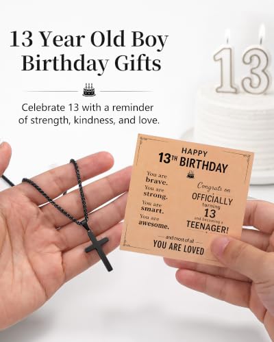 9–13 Year Old Boy Birthday Gifts Idea, Cross Necklace for Boys - style: 13th birthday