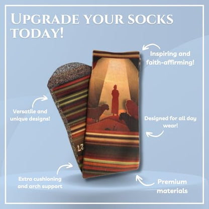 Bible Verse Socks for Men, Christian Scripture Crew Socks, Faith Gift - color: Daniel and the Lions Den