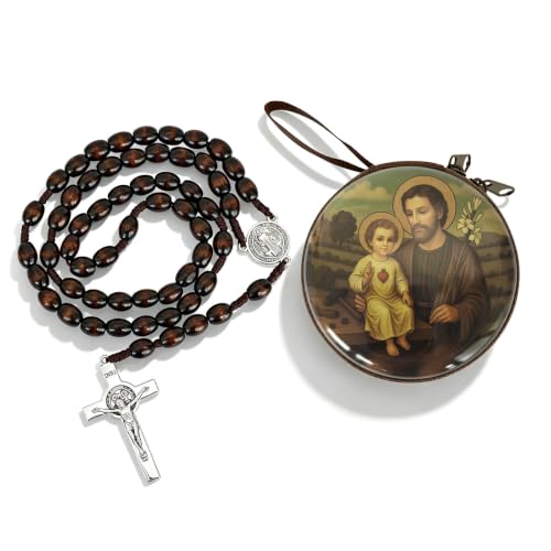 Wooden Catholic Rosary Beads, Rosarios Catolicos with Decorative Prayer Box - color: Brown (8)