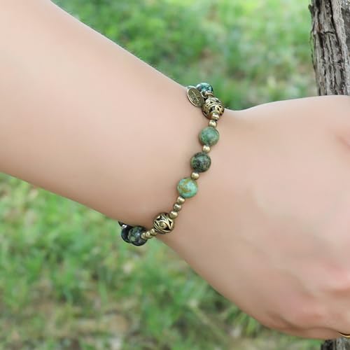 Nazareth Store Stone Beads Rosary Bracelet with Metal Separators and Catholic Medal - Durable and Elegant Wrist Jewelry - color: Africa Jasper