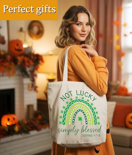 Aesthetic Christian Gifts Tote Bag for Church, Religious Tote Bag for Bible Study, Medium Size with Inner Pocket - color: Lucky
