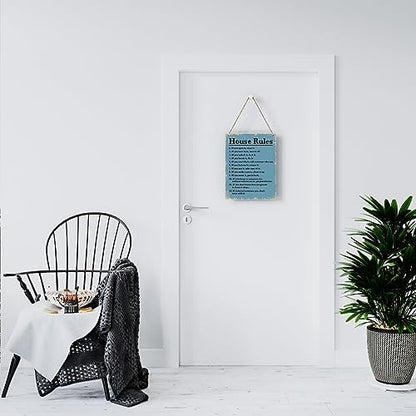 House Rules Wooden Hanging Sign, Farmhouse Living Room Home Decor Wall Art, Inspirational Family Quote, 8 x 10 Inches - color: House Rules