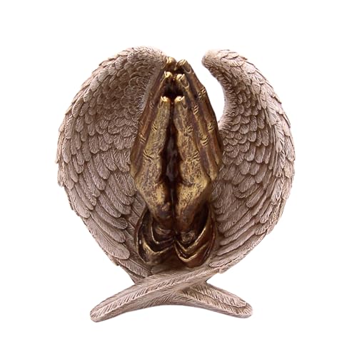 Wowser Serenity Angel Wings and Praying Hands Figurine, 10-Inch Bronze Toned Finish