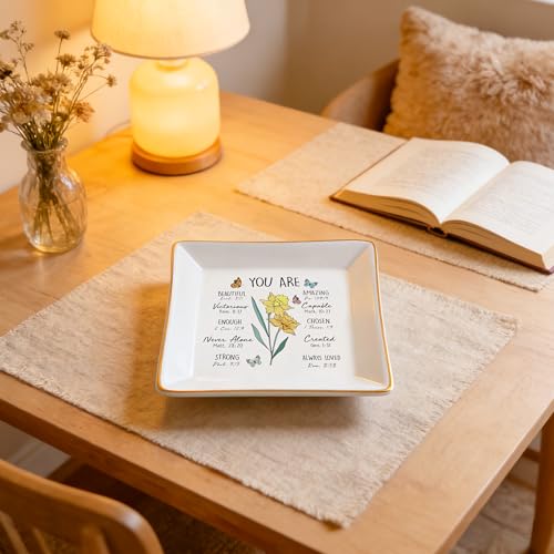 Birthday Gifts for Women, Narcissus Scripture Jewelry Dish, Christian Gift - style: Narcissus: Hope, Wealth, Protection(December Birth Flower)