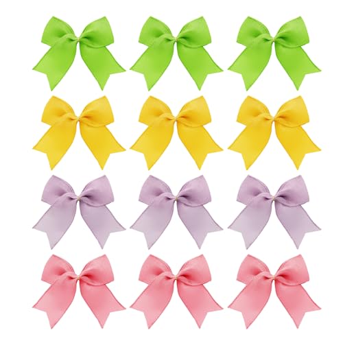 Easter Bow Decorations, 12 Pcs 4 Color Burlap Ribbon Bows for Wreaths, Easter Ornaments for Tree, Easter Tree Bows Decorations for Home