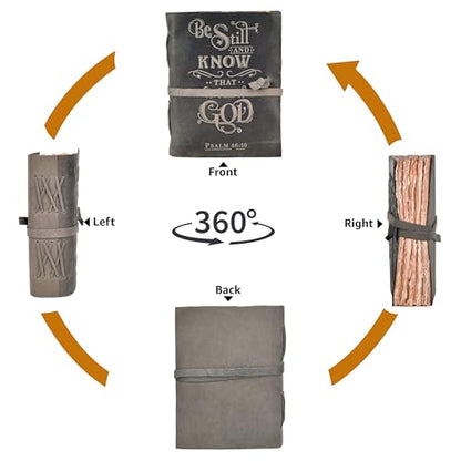 LEATHER VILLAGE Leather Scripture Journal Be Still Verse, Black 13x8. - color: Grey, size: 13 inches X 8 inches