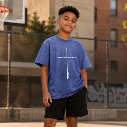 Boys Christian Shirts for Kids Jesus God Bible Verse Religious Faith T Shirt Youth Acid Wash Cross Graphic Tees Tops - color: Blue, size: 13-14 Years
