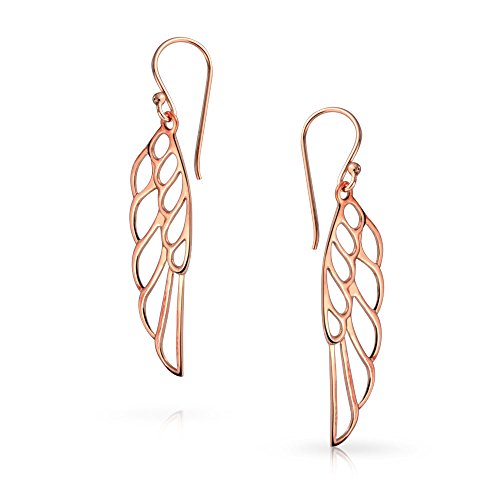 Spiritual Angel Wing Feather Earrings Rose Gold Plated .925 Sterling Silver - color: Rose