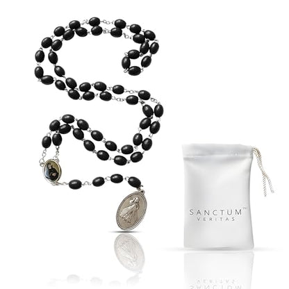 SANCTUM VERITAS Saint Faustina Kowalska True Relic Chaplet Apostle Divine of Mercy Miraculous Medal Jesus I Trust in You Chaplet Three O' Clock Prayer Poland Polish Novena - color: Black