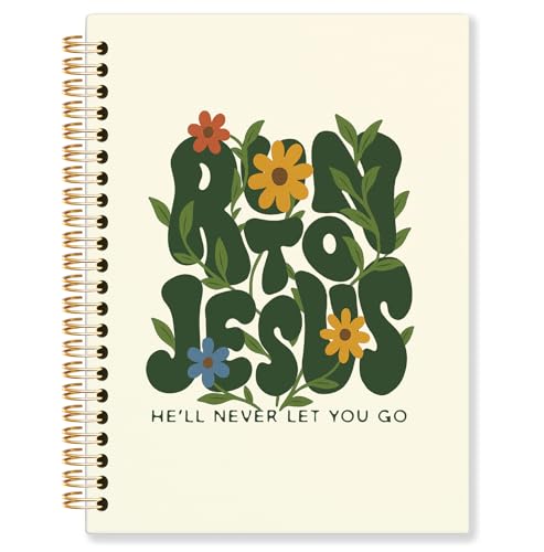 Flowers Christian Spiral Notebook,Run to Jesus Bible Verse Journal,Religious Scripture Journals for Writing, Bible Notebooks for Note Taking, Church Notes Journal, 5.5x8.3 Inch - color: God-Flowers