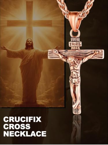 U7 Crucifix Cross Necklace for Men,with 18"-26" Chain - color: 04.Rose Gold