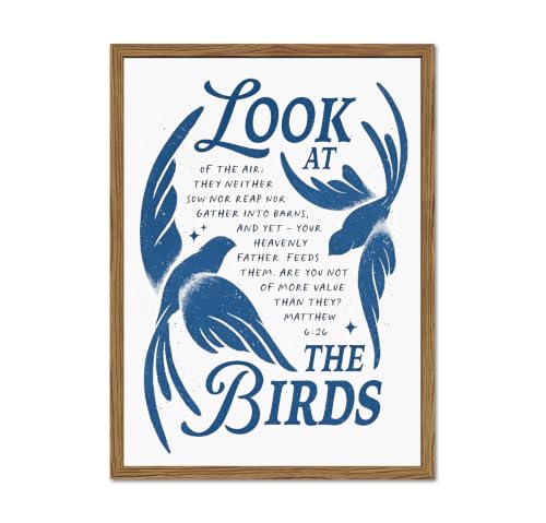 Christian Scripture Quotes Wall Art Jesus Bible Verse Sign Wall Decor Painting, Look at the Birds Matthew 6:26 Religious Poster Canvas Print Picture for Living Room Bedroom 12x16 in Wood Framed - color: Jesus-I, size: 16"L x 12"W