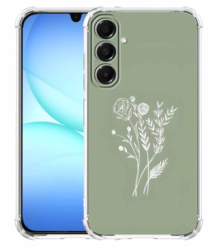 Green Flower Case Compatible with Samsung Galaxy A17,Aesthetic Floral Botanical Art Pattern,Unique Soft TPU Bumper Case,SA17 - color: Green Flower, size: Samsung Galaxy A17