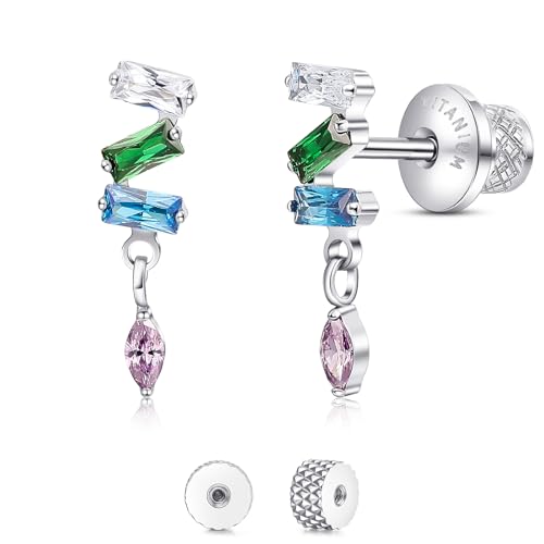 Limerencia Titanium Flat Back Screw Back Stud Earrings for Women Men - color: Silver 3