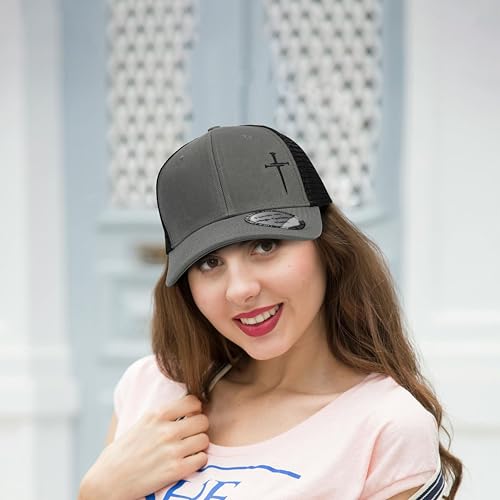 Christian Hats for Men Women,Jesus 3 Nail Cross Hat Christian Religious Gifts for Birthday/Christmas,Black and Silver - color: 03.grey-white