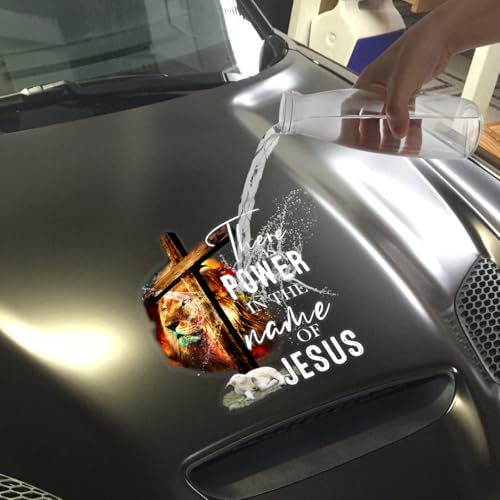 Jesus Lion of Judah Cross and Lamb There is Power in The Name of Jesus Transparent Vinyl Car Sticker (9x9 inches) - size: 1 Pack Size (9x9 inches)