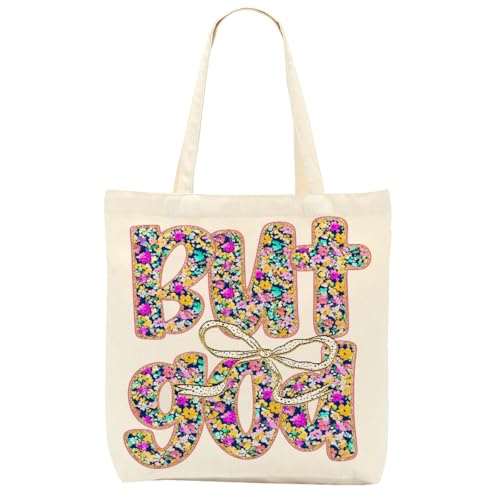 Faith Canvas Tote Bag, Christian Gifts for Women Mama Sister Inspirational Bible Verse Birthday Christmas - color: Vintage But God 860