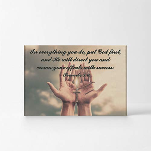 Smile Art Design Proverbs 3:6 Bible Verses Canvas Print Scripture Wall Decor Jesus Lord God Christ Pray Cross Religious Living Room Bedroom Christian Gift Home Decor - 8x12 - color: Scripture Quote Wall Art H17, size: 12"L x 8"W