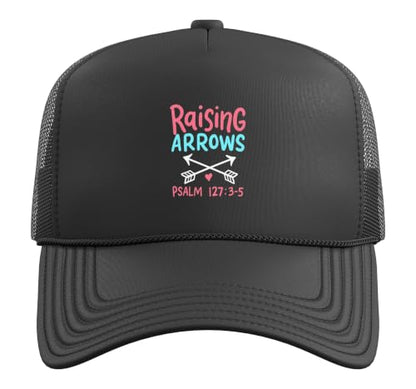 Raising Arrows - Christ Christian Psalm Bible Verses Trucker Hat with Adjustable Mesh Back - color: Black
