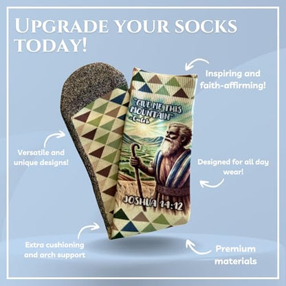 Bible Verse Socks for Men, Christian Scripture Crew Socks, Faith Gift - color: Caleb